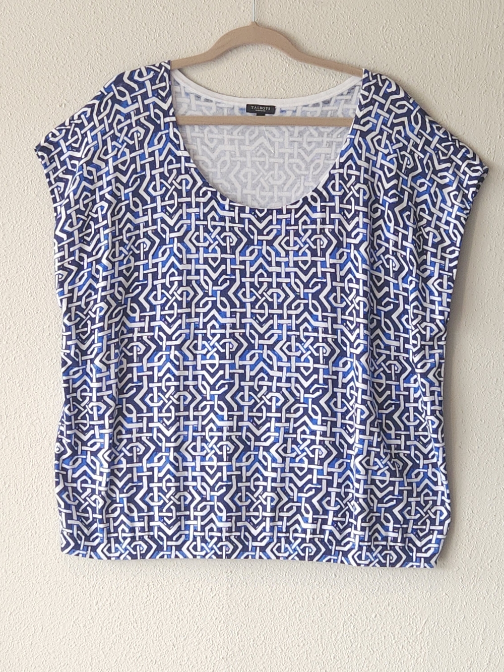 Talbots Blue & White Cap Sleeve Geometric Scoop Top PLUS SIZE PETITE 3XP